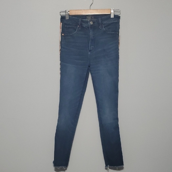 Abercrombie & Fitch Jeans Womens Size 6 Blue Multi-color Side Stripe Fra… - Picture 1 of 13